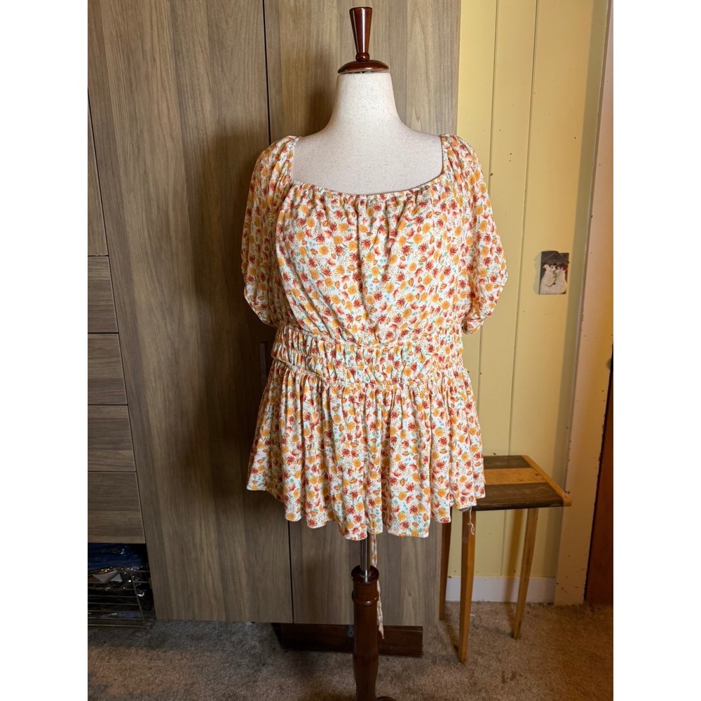 416. Torrid Cottagecore Floral Lace Up Back Boho Babydoll Top Size 5XL - Picture 2 of 6